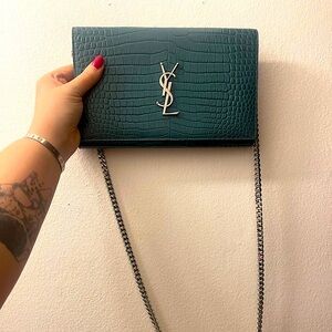 YSL LEATHER CROC CHAIN PURSE